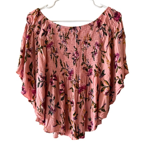 No Boundaries Blush Flower Print Smocked Circle Blouse - Picture 2 of 9